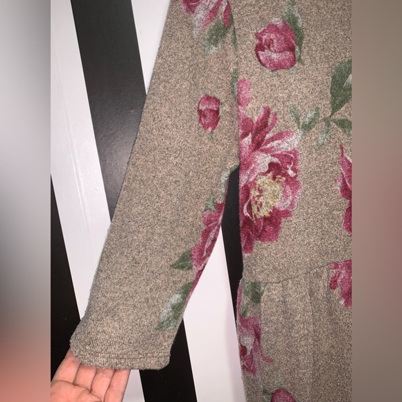 Y2K Grey/Purple Floral Sweater Dress 3/4 Sleeve Large 12/14 Woman’s Fall Winter - Picture 2 of 7